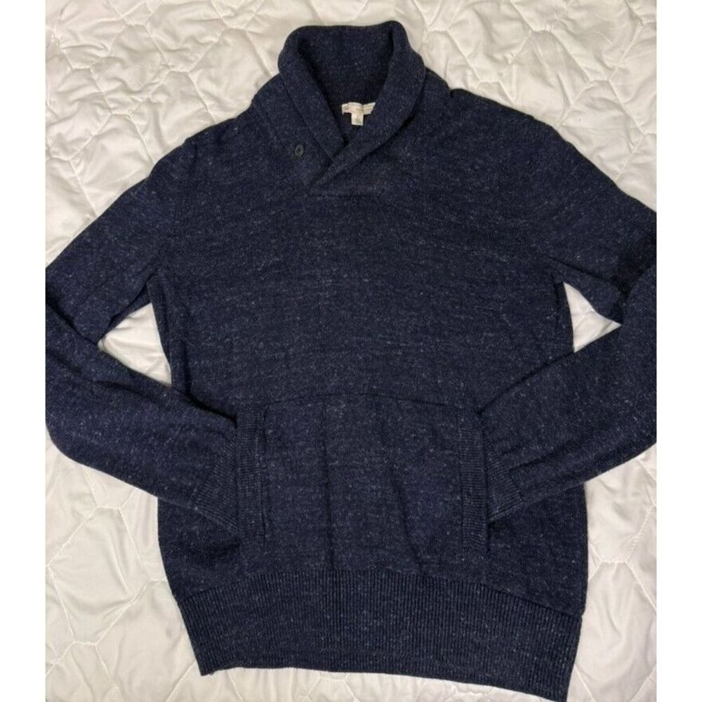 Gap Sweater Men's Large Navy Heather Shawl Collar Pullover Cotton‎ Knit Pocket